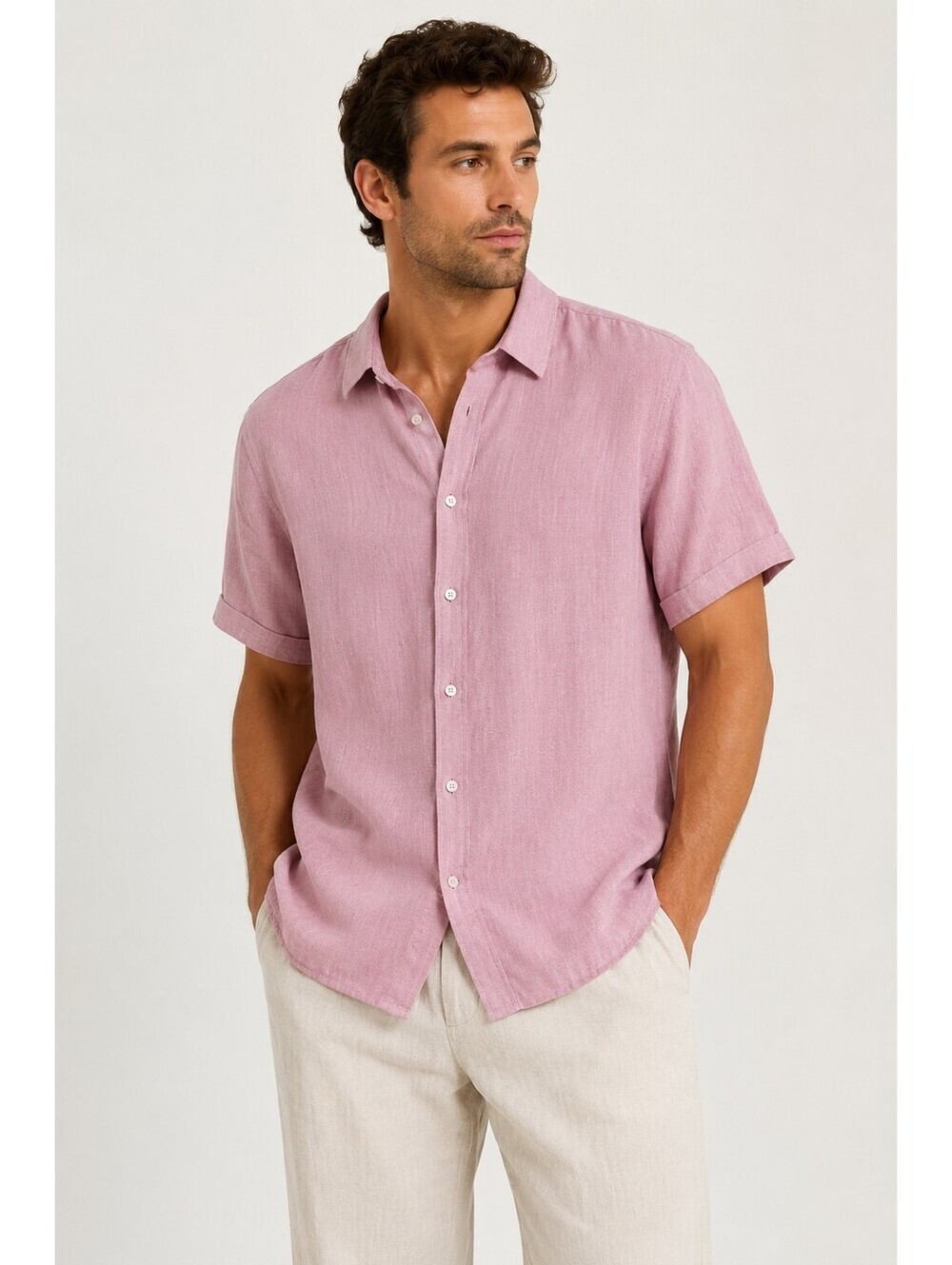 Coofandy Pink Linen Blend Short Sleeve Button Up Shirt XL Rayon Linen Casual
